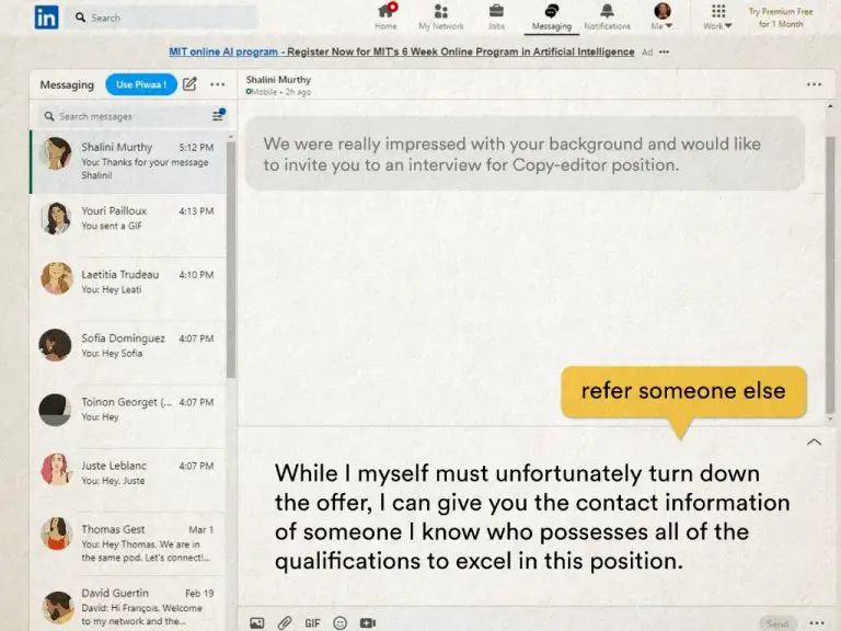 How to respond to a recruiter on LinkedIn if not interested