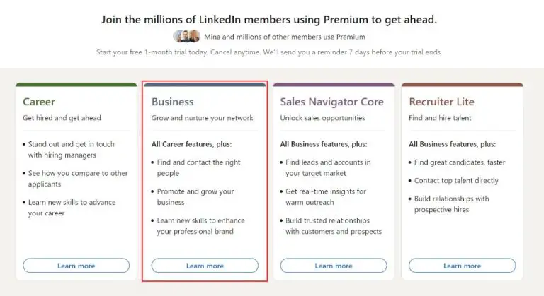 What's the difference between LinkedIn premium plans