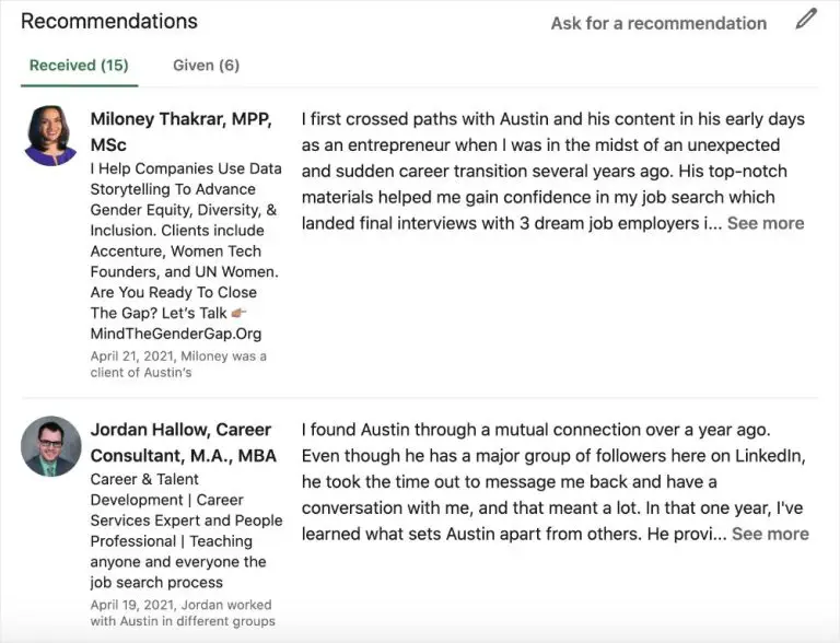 What is a good LinkedIn recommendation example