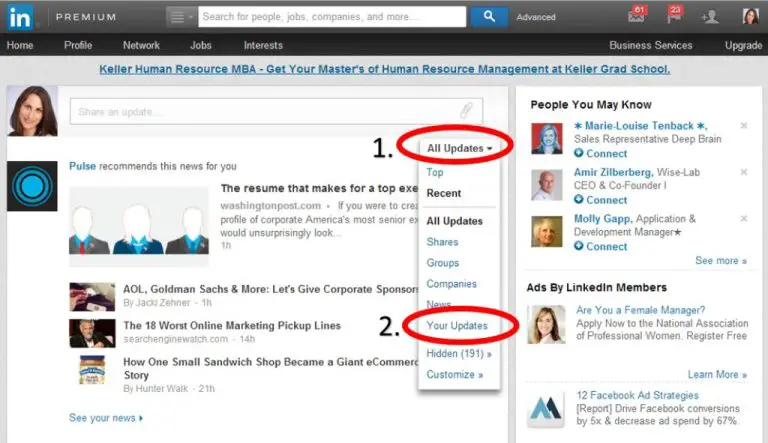 What does LinkedIn activity feed show