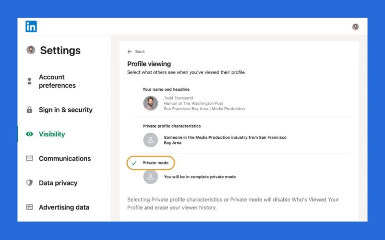 LinkedIn privacy settings