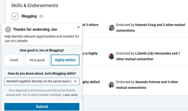 How does LinkedIn endorsement work