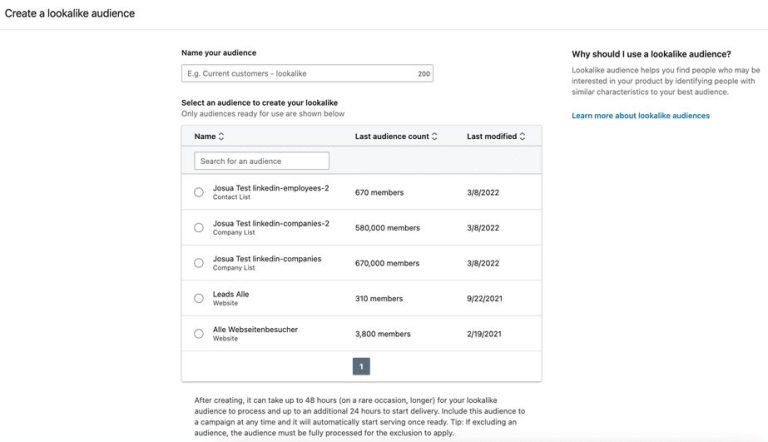 How do I Create a lookalike list on LinkedIn