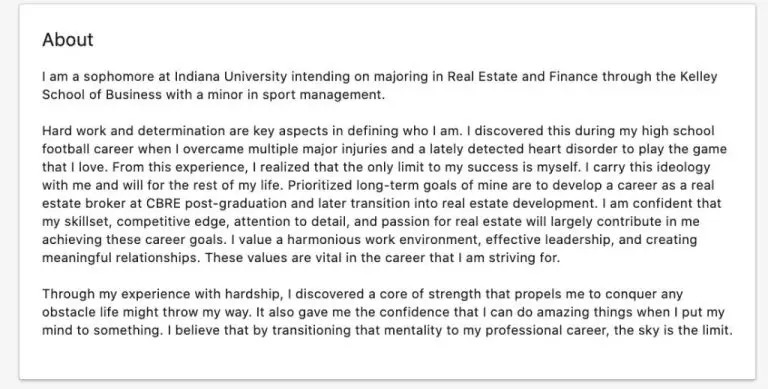 How do I write an about me on LinkedIn for college students