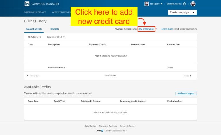 How do I set up billing on LinkedIn ads