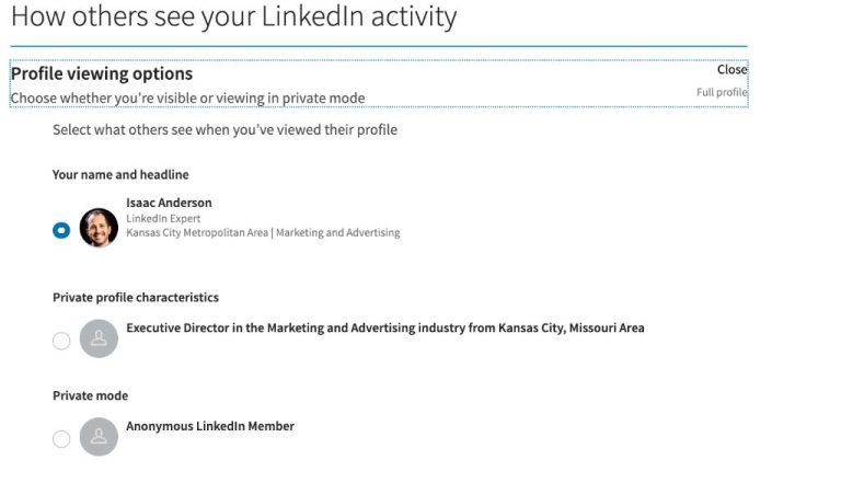 How do I stop LinkedIn from showing I viewed the profile