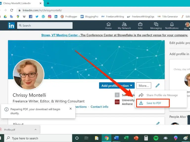 How do I download my LinkedIn profile as a Word document