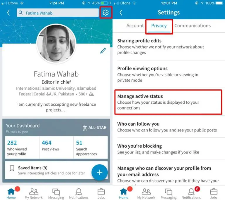 LinkedIn active status turn off
