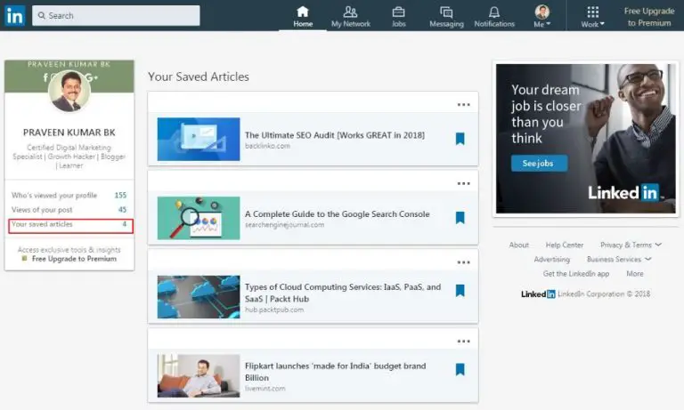 Where does LinkedIn store saved posts