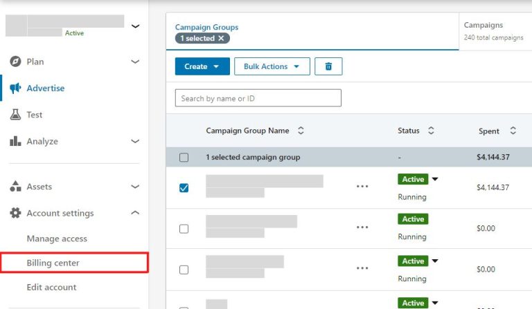 What is the billing threshold for LinkedIn ads