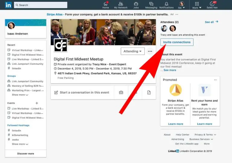 How do I create an event invite on LinkedIn