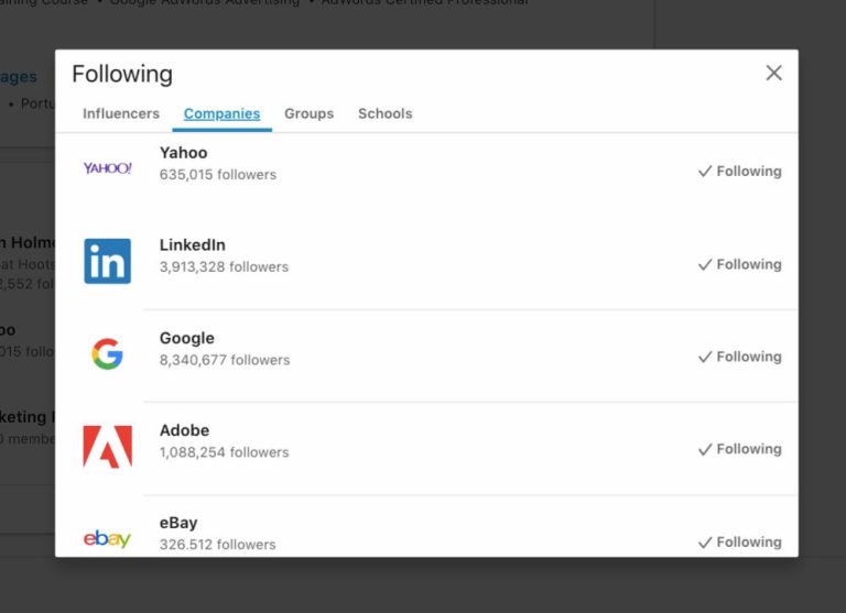 How do I find companies to follow on LinkedIn