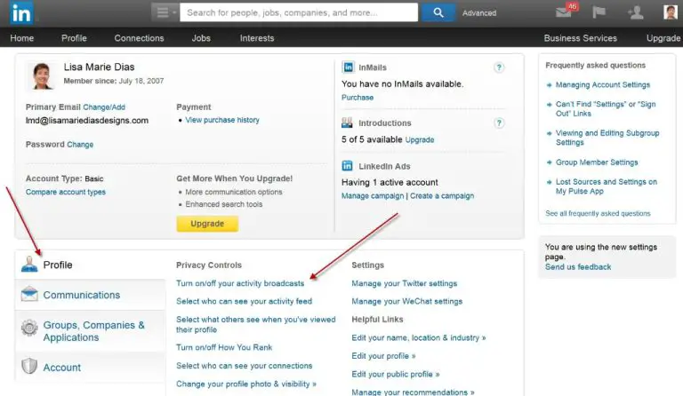 How do I change my activity broadcast on LinkedIn