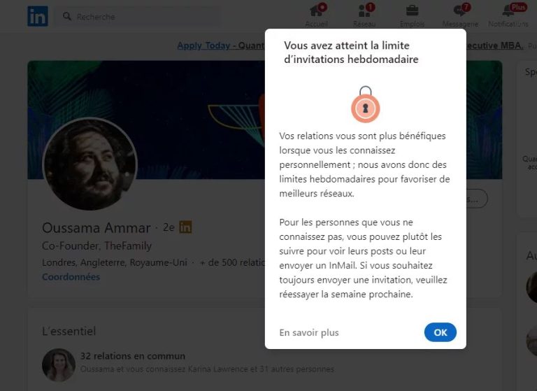 What happens when you reach the invitation limit on LinkedIn