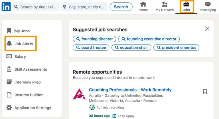 Where are the job alerts on LinkedIn