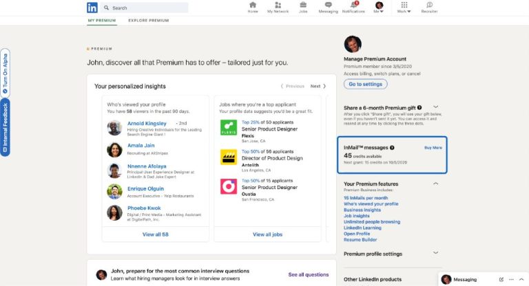 Can you message on LinkedIn with premium