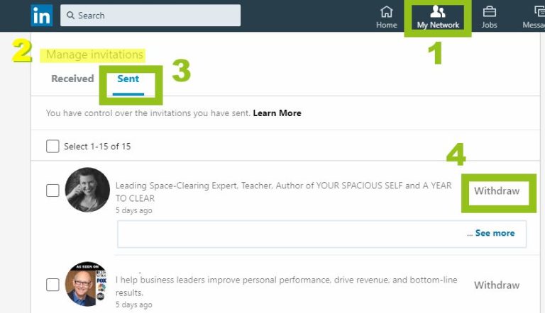 What happens if you withdraw an invite on LinkedIn
