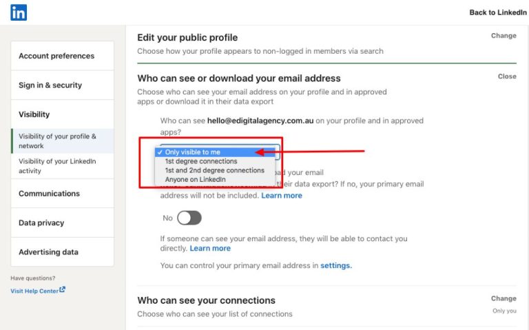 How do I hide my email address from public on LinkedIn