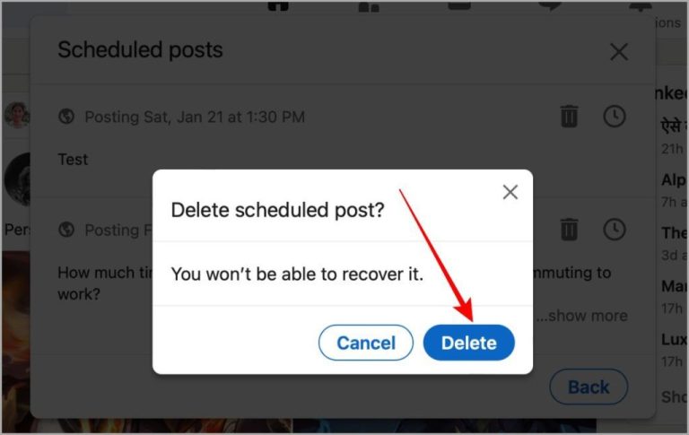 How do I cancel a scheduled post at work