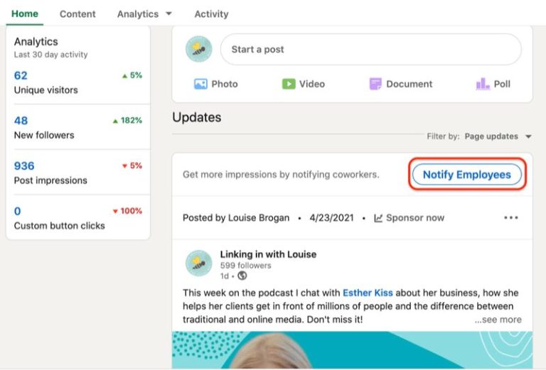 What does it mean to notify employees of post on LinkedIn