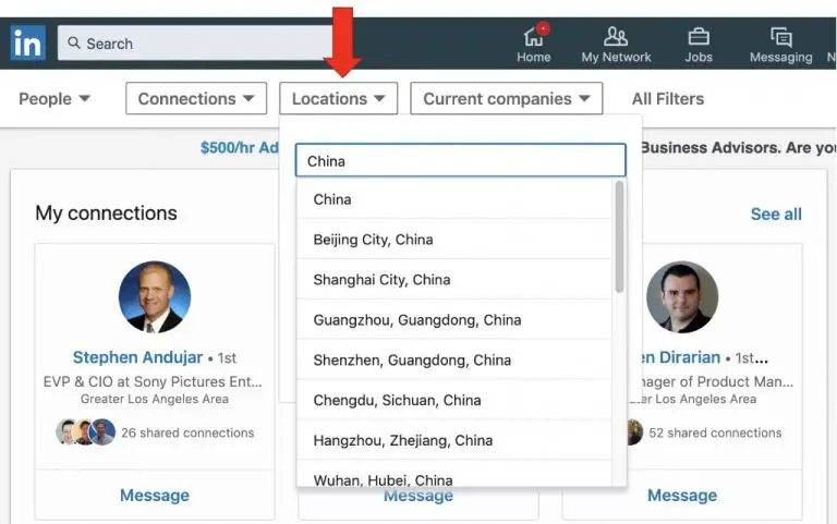 How do I filter LinkedIn group members by location