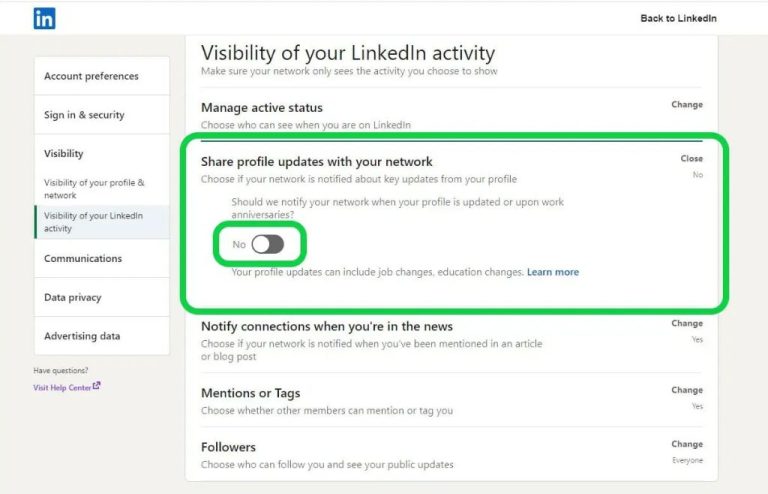 Can I update LinkedIn job without notifying contacts