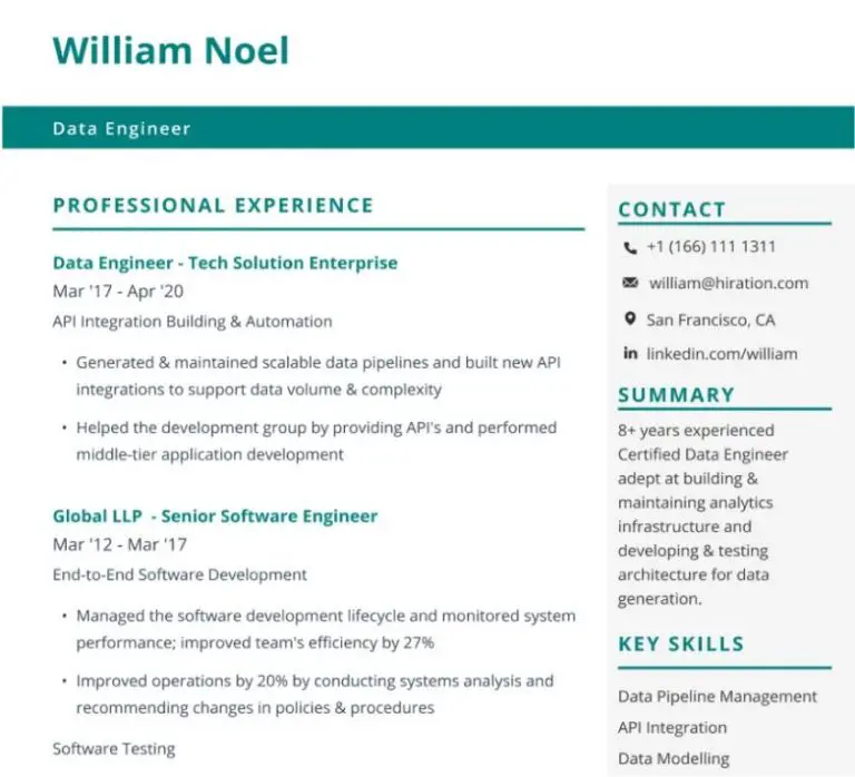 How do I write a resume for data engineer