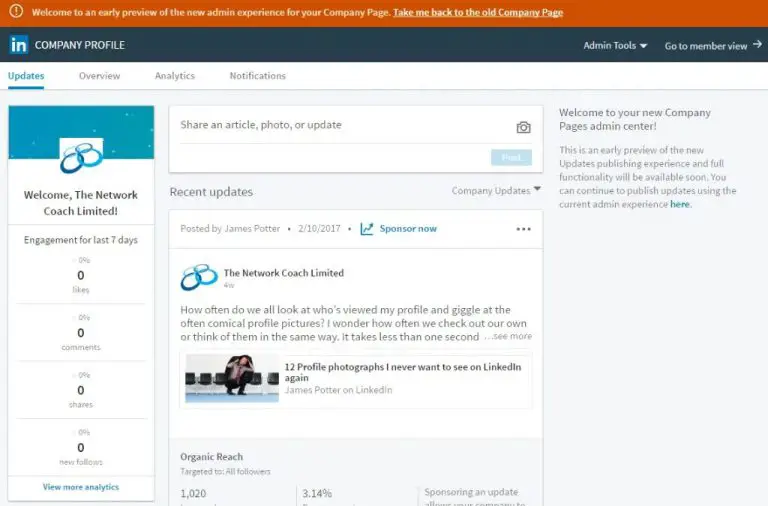 How do I access my LinkedIn service page admin view