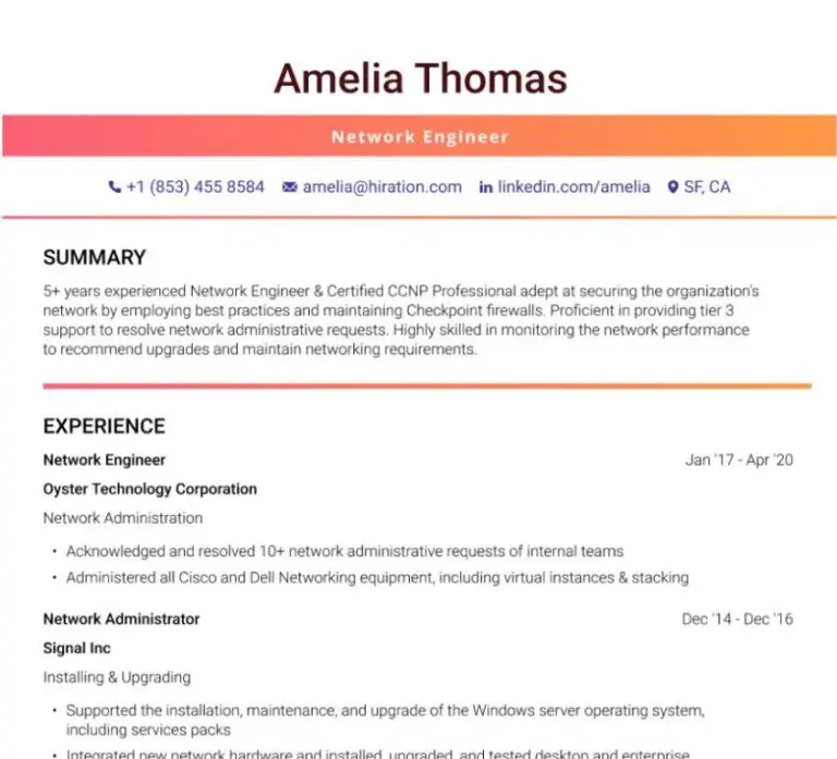 What is profile summary for Network Engineer