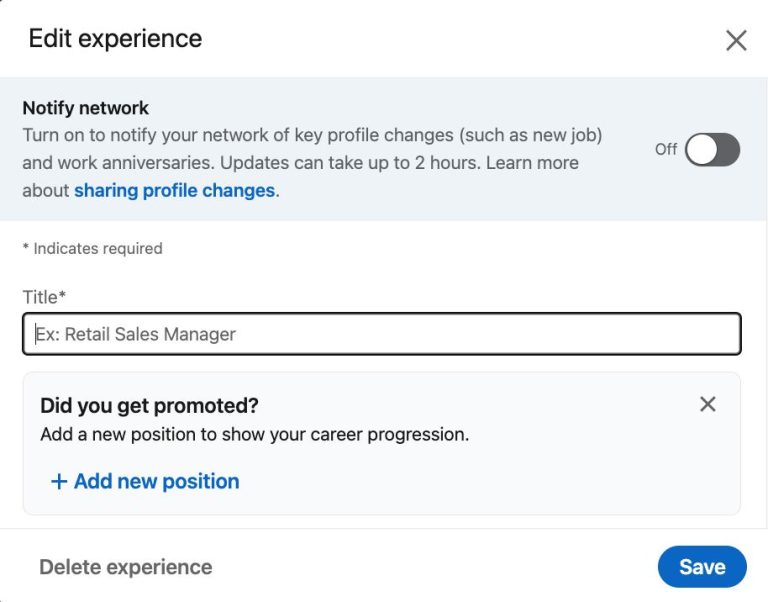 How do you get your LinkedIn profile to notify people that you have been promoted