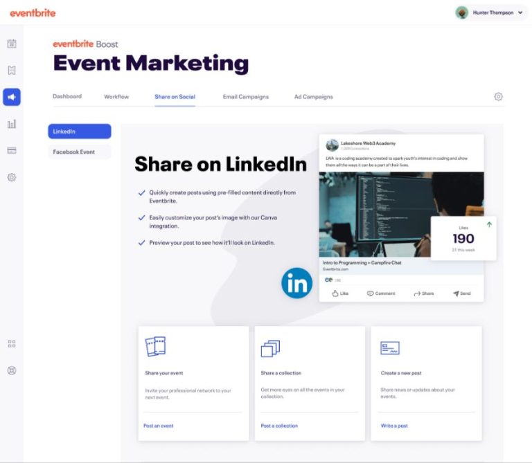 Can you link LinkedIn to Eventbrite