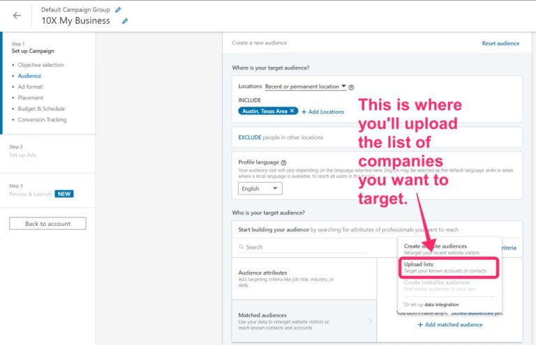 How do you target specific accounts on LinkedIn