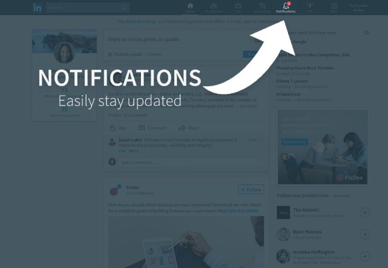 Where should you click to view any new notifications on LinkedIn