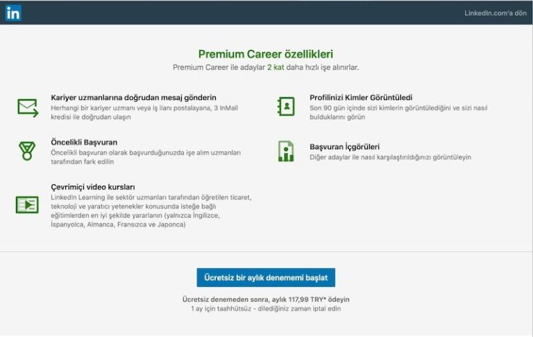 LinkedIn Premium kariyer ne kadar