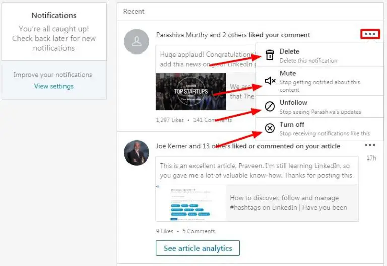 How do I get rid of missed notifications on LinkedIn