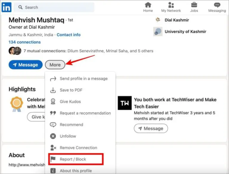 What happens to LinkedIn messages if you block someone