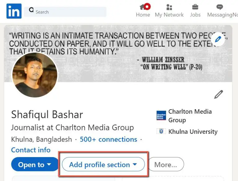 Where is the add profile section on LinkedIn