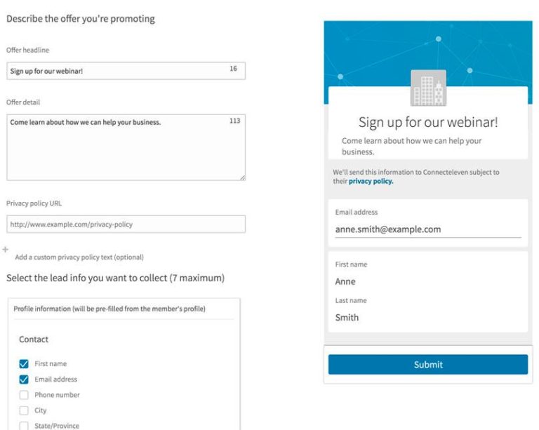 How do I create a lead form for LinkedIn ads