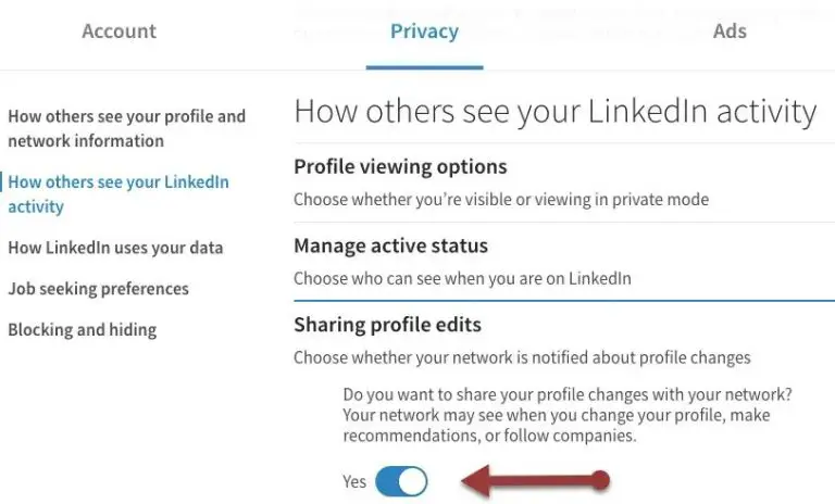 Where is sharing profile edits in LinkedIn