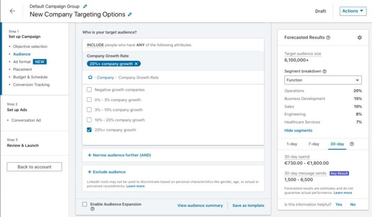 What are the targeting options in LinkedIn ads