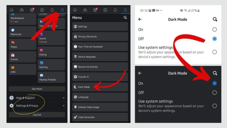 How do I turn dark mode off on my Facebook page