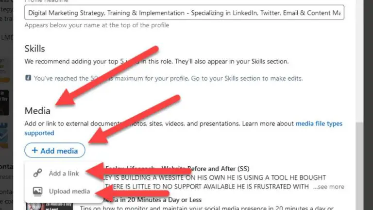 Where is media on LinkedIn profile