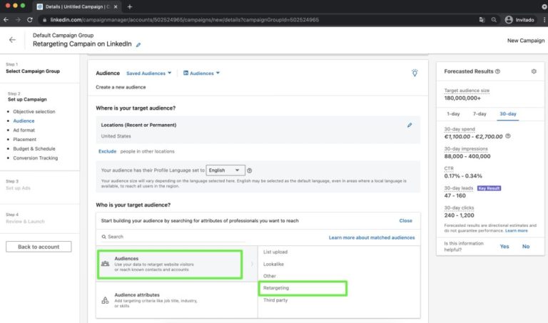 What is the minimum size for retargeting LinkedIn