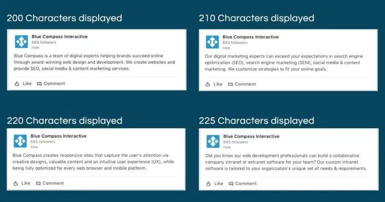 What is the recommended character count for LinkedIn