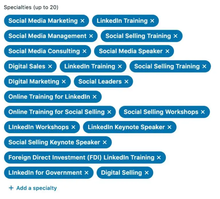 How do I add specialties to my LinkedIn company Page