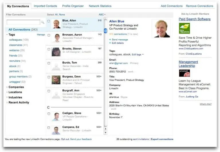 What is LinkedIn contact list