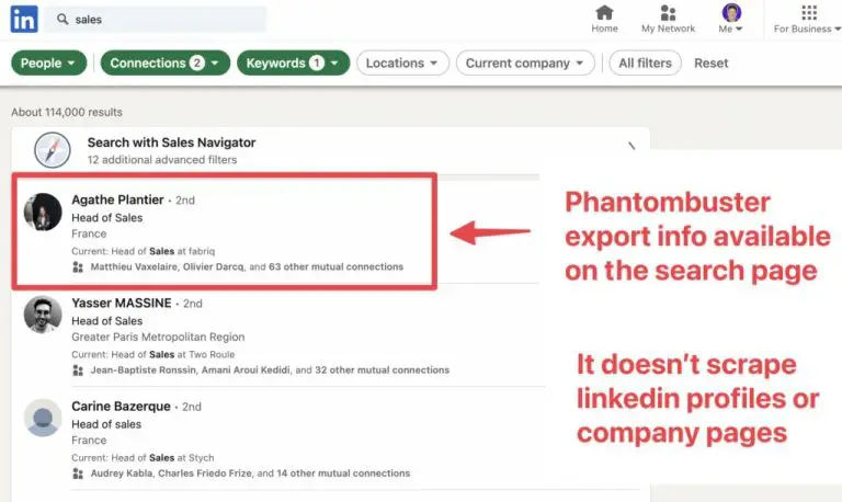 Is there a way to export LinkedIn search results