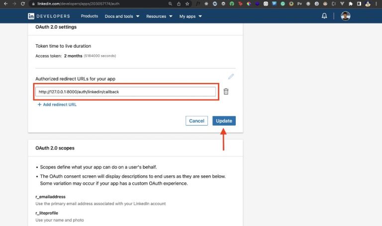 How to get authorized redirect URLs for your app in LinkedIn