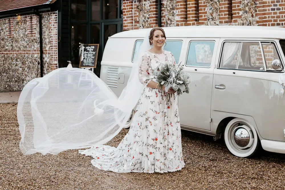 Silver & Blue Winter Wedding with Cat Theme & a Floral Dress