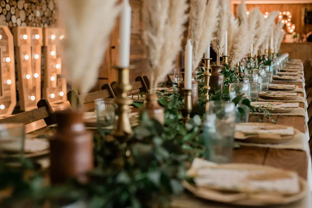 Boho Rustic Woodland Wedding with Pampas & Cookie Stack Cake